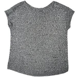 Talbots Gray Black Linen Knit Short Sleeve Sweater Top M Boxy Casual Minimalist